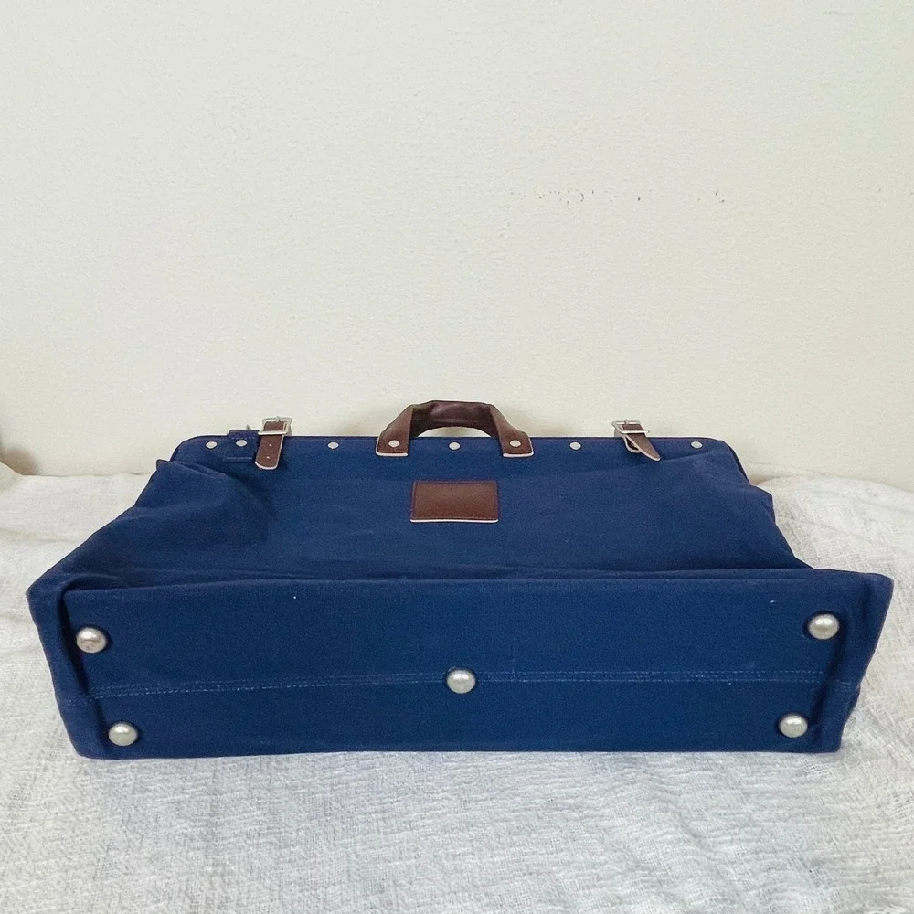 Line‎ of Trade Weekender Duffel Bag Blue Canvas Leather Trim Travel Overnight